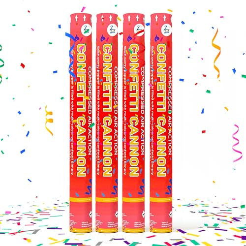 Zopper Confetti Cannon Party Popper 50cm (Pack of 4) Compressed Air Party Popper Shooter with Biodegradable Confetti for Weddings, Birthdays & Celebrations