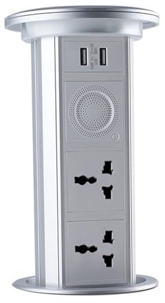 Manuellt utdragbart popup-uttag, konferensbord Dold multifunktionellt bordsuttag med trådlös laddning + Bluetooth-högtalare,Silver