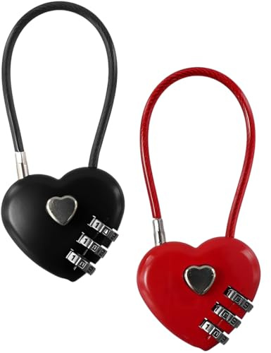 Lucchetti a Combinazione per Bagagli, 2 lucchetti a combinazione a forma di cuore, grazioso lucchetto a forma di cuore, in filo di acciaio, impermeabile, per borse da viaggio e zaini（30CM）