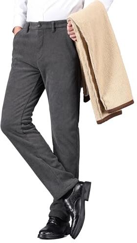 ziilay manchesterbyxor, herr, vinter, fodrade med fleece, stretch, snöre, kostymbyxor, manchesterbyxor, snöbyxor, lammullfoder, Mörkgrå, 31W / 30L