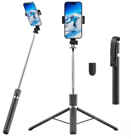 Palo Selfie Trípode Móvil,Trípode Extensible para Teléfono de 170 CM con Control Remoto,Soporte Movil Giratorio de 2 Eje de 360°,Palo Selfie para Movil Compacto Portátil Compatible con iPhone/Android