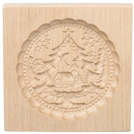 sourcing map Wooden Cookie Mould 3.94 x 3.94 Wooden Cookie Biscuit Mould Moon Tree Carved Baking Cookie Tool Biscuit Press Stamp