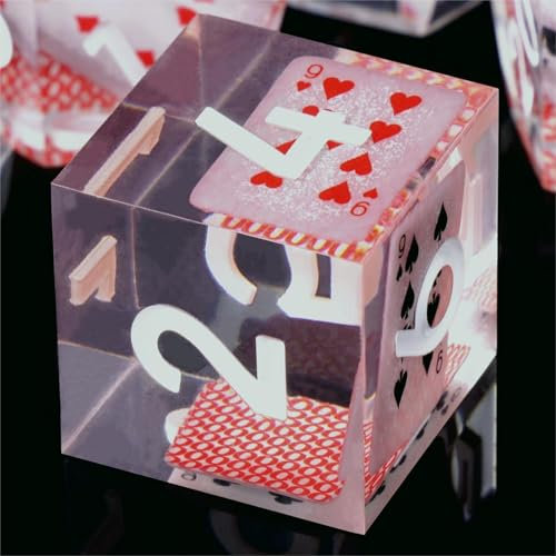 DND Würfel Set, 7-teilig Polyedrische Handgefertigt Harz D&D Würfel mit Pokerkarten im Inneren DND Spielwürfel für Dungeons and Dragons Pathfinder RPG MTG Pathfinder