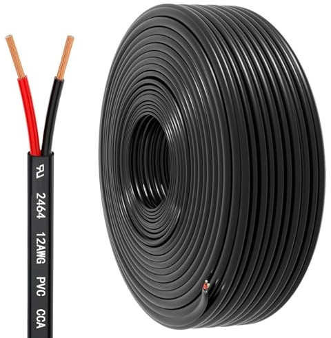 12 Gauge Wire 2 Conductor Electrical Wire, 12 AWG 3.3mm² Wire PVC Cord, 12V/24V DC Low Voltage/Copper-clad Aluminum(CCA)/Flexible/2 Wire for Automotive Wire LED Strips Lamp Lighting Marine(9.2M/30FT)
