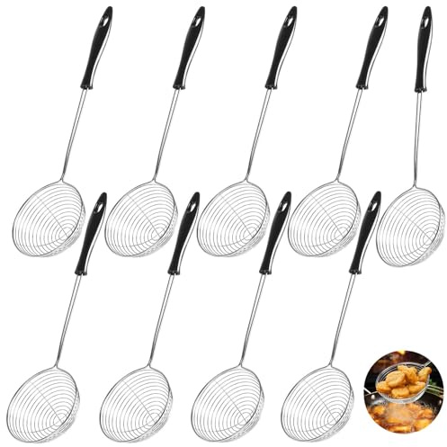 9 Pcs Stainless Steel Hot Pot Strainer Spoons, 8cm Small Spider Spoon, Hot Pot Strainer Scoops, Asian Strainers Ladle with Handle for Home and Restaurant
