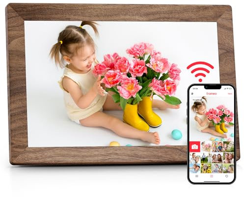 Frameo WLAN Digitaler Bilderrahmen 10,1 Zoll, HD 1280 * 800 IPS Touchscreen Elektronischer FotoRahmen mit 32GB Speicher, Auto Drehung, Einfache Weitergabe von Fotos Videos über Frameo App