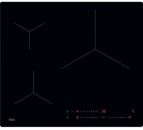 AEG TO63IV00IB Placa de Inducción, 60 cm, 3 Zonas de Cocción, Zona Paella, Sistema Hob2Hood, Función PowerBoost y Pausa, Controles Deslizantes Independientes, Temporizador Individual, Sin Marco, Negro