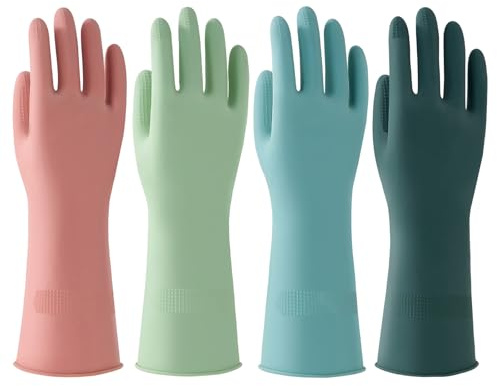 Bamllum 4 Pairs Rubber Dishwashing Gloves - Reusable Kitchen Cleaning Gloves for Washing Dishes & Household, Non-Slip, Long-Lasting Flexible Gloves (Medium