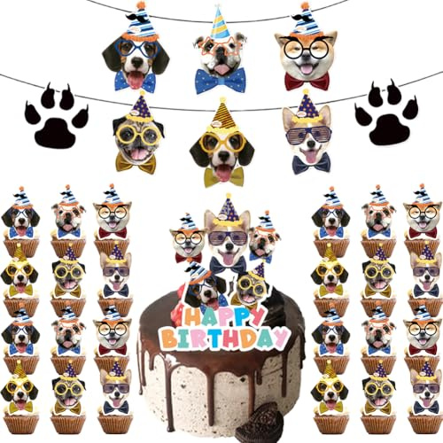Decoracion tarta perros, 26 Pezzi Decoracion cumpleaños perros, Perros Fiesta Pastel Topper Mascota Tartas Cupcake Cake Feliz Cumple Decoracion Adornos No Comestibles para Magdalenas para Amantes de l