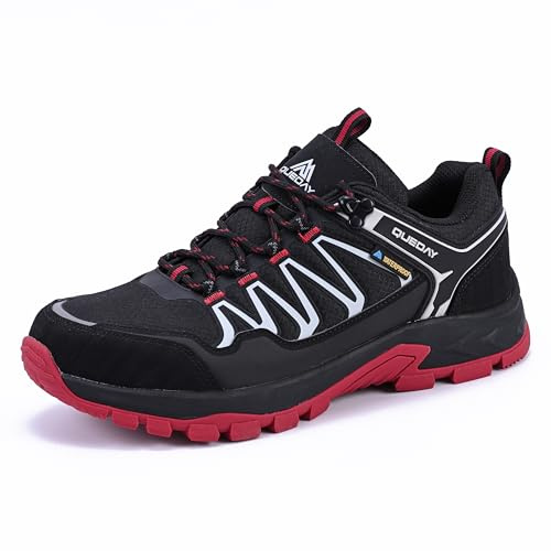 Queday Black Waterproof Hiking Shoes Mens Lightweight Walking Shoes Daily Hike Trekking Trail Outdoor Camping Climbing Size 11