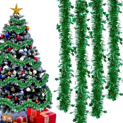 Guirnalda Metálica Brillante, 8PCS x 2M Guirnalda de Oropel de Navidad, Espumillon Arbol Navidad Guir-nalda, Espumillón Navi-Dad Decoracion Adornos (Verde)