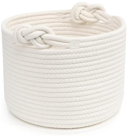 Piccolo cestino portaoggetti intrecciato, con manici, in cotone, per cameretta dei bambini, cestino per giocattoli, regalo, per camera da letto, bagno, organizzazione di vestiti, 24 x 18 cm