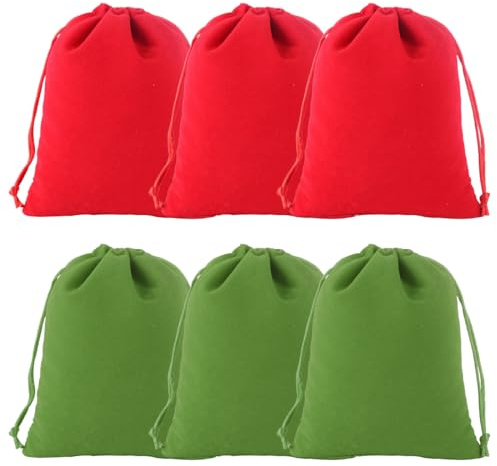 Lot de 6 sacs en velours avec cordon de serrage, 15 x 20 cm, Sac En Velours Velvet Pochettes Sacs de Bonbons de Noël Faveur, Sacs cadeaux en velours pour cadeaux de mariage, Noël, fête (Vert, rouge)