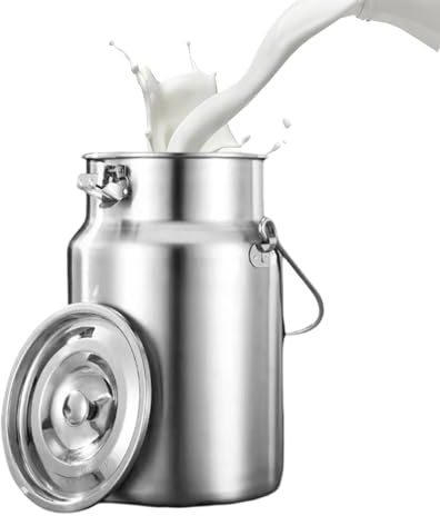 Hink, mjölkkanna, robust 304 rostfritt stål kanna med handtag och lock, vinmugg för förvaring av drycker, 5 liter