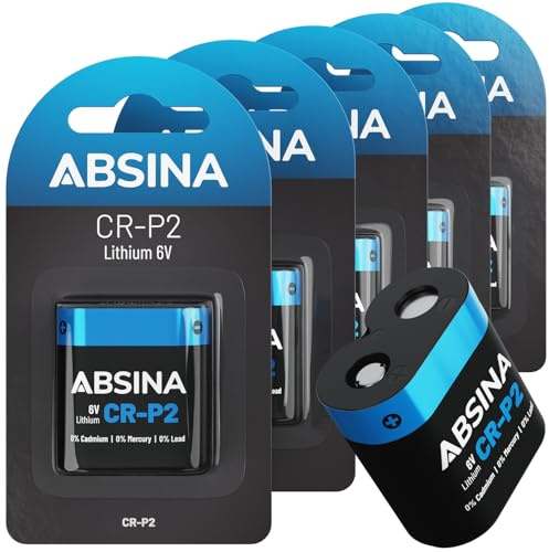 ABSINA 5X CR P2 litiumbatteri 6 V – CR-P2-batteri för dispensersystem, kamera, blixt, rörelsedetektor och mycket mer – CRP2 litium 6 V läckagesäker och med lång hållbarhet