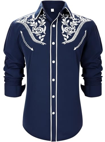 TRIWORKS Cowboy Shirts for Men Western Long Sleeve Casual Vintage Embroidery Country Shirt Slim Fit Button Down Shirt Casual Work XS-3XL