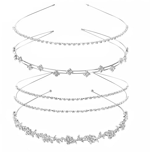 4 st brud strass pannband, bling pannband för kvinnor, silver bröllop hårtillbehör, krona metall hår bal, kristall huvudbonad för kvinnor bröllopsfest tillbehör