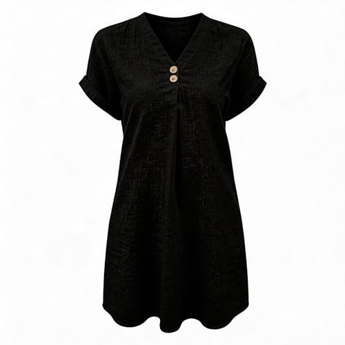 Alexis Leroy Robe T-Shirt pour Femme À Col en V Et Manches Courtes, Mini-Robe Décontractée Ample À Rayures Et Boutons Décoratifs