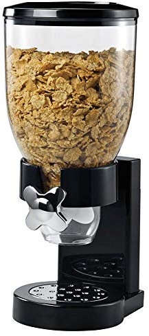 BAKAJI Dispenser Storage Dosatore Distributore Erogatore Cereali Pasta Caramelle Dolci Frutta Secca Singolo con Rotella Contenitore 500gr e Dosatore Interno (Nero)