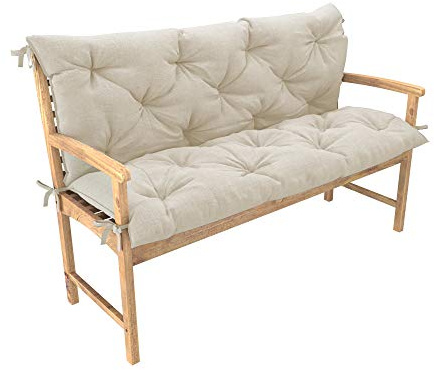 chilly pilley Cuscino Trapuntato Per La Panca Per Lo Dondolo In Due Parti Cuscino Per Mobilli Da Giardino Con Schienale Con Lacci Ampia Scelta Delle Dimensioni E Di Colori (100x50x50, Crema)