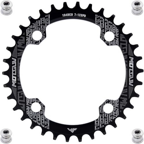 YBEKI Pro-Grade 104BCD Chainring (30-52T) CNC 7075-T6 Aluminum Narrow-Wide MTB/Road Round Oval Bike Chainwheel | Shimano/SRAM 8-11 Speed Compatible | 573MPa Strength (Black Round, 36T)