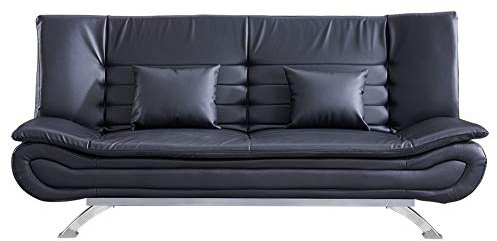 INMOZATA Sofa Bed Double Waterproof Black Leather 3 Seater Recliner Sofa 190cm Spring Corner Couch Lounge Sofa Bed with Two Cushions for Living Room Bedroom Home Office Furniture (Leather)