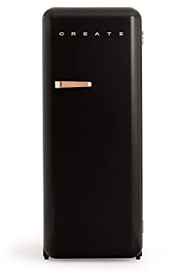 CREATE / RETRO FRIDGE 150 ROSE GOLD/Réfrigérateur noir avec poignée or rose et congélateur 281L / 102W, faible consommation, 150 cm, 3 étagères, régulateur de température, 60x60x150 cm