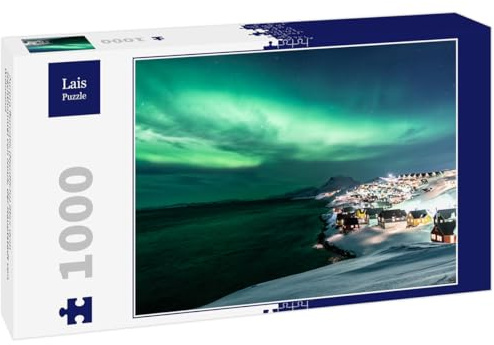 Lais Puzzle Aurora Borealis (norrljus) över natthimlen i Nuuk, huvudstaden i Grönland 1 000 delar