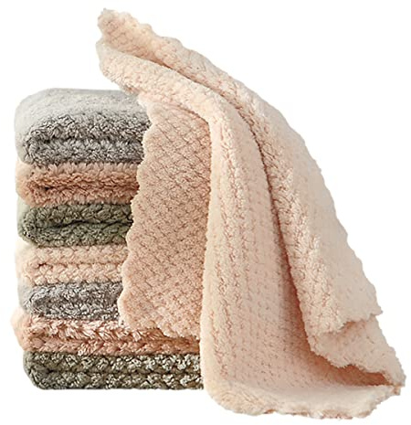 K&janet6am Dish Towels for Kitchen, 8 Pack Premium Coral Velvet Dish Cloths for Washing Dishes, Super Absorbent Coral Fleece Cleaning Cloths, Nonstick Oil Washable Fast Drying Rags