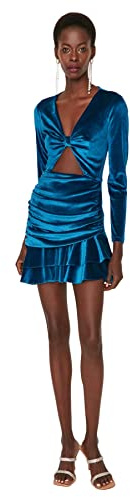 TRENDYOL Dam Woman Mini Bodycon ståkrage i chokerstil tygklänning, svart, 34