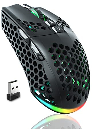SOLAKAKA SM600 Honeycomb Shell Gaming Mouse Wireless,Tri-Modes BT/2.4G Wireless/Type-C Wired Gamer Mouse with 2 Side Buttons, Macro Programmable and RGB Light for PC/Mac/Laptop,Black