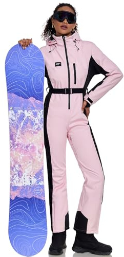 HOTIAN Tuta Da Sci Da Donna Tuta Da Sci In Un Pezzo Inverno Neve Calda Sciando Antivento Impermeabile Tuta Da Neve All'Aperto Con Cappuccio Ispessimento Tuta Da Sci Pink M