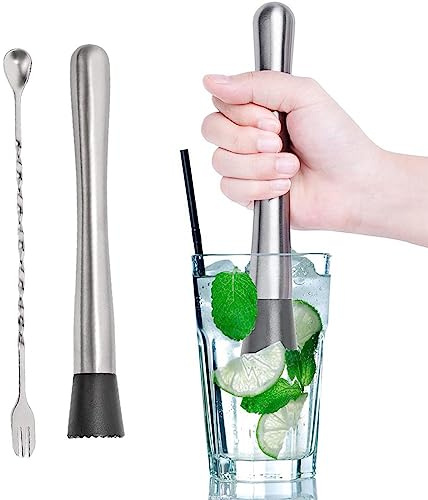 JINGAN Muddler à Cocktail en Acier Inoxydable | Glace écrasée en Acier Inoxydable Durable pour Cocktail, Muddler Durable à Boisson du Vin Outil de Bar pour Bar et Cuisine