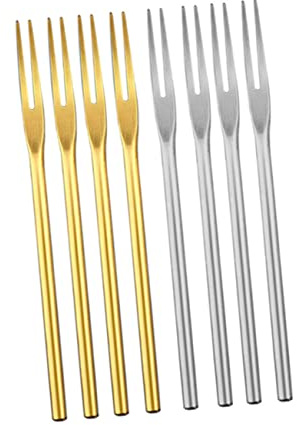 MAGICLULU 4pezzi Forchette Da Frutta in Acciaio Resistente Forchettine Da Dessert Forchette Per Dolci Articoli Per Feste Matrimoni Bar Oro e Argento