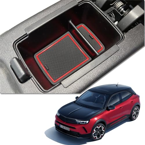 MEDZUK Armlehnen Organizer Kompatibel mit Opel Mokka B | Mokka-e 2020-2025 Mittelkonsole Aufbewahrungsbox Handschuhfach Auto Center Console Tray Zubehör Mit Rutschfestermatte (Rot)