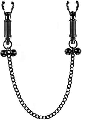 Nipple Clamps with Chain, Adjustable Weight Metal Nipple Clamps for Men Women, Non-Piercing Metal Stimulator Nipple Clips (Black)