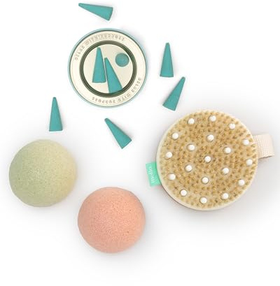 Accesorios de baño Mello Deep Soak | Regalos de cuidado personal para mujeres | Regalos de spa para mujeres y regalos de relajación para mujeres | Accesorios de baño incluyen esponja Konjac, conos de
