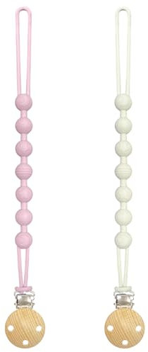 Yoolhamy Catenella Portaciuccio, 2Pcs Catenella Ciuccio Silicone, Flessibili Morbide Clip per Succhietto per Bambini e Bambine (1pcs Pink+1pcs Beige)