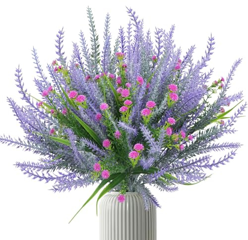 Fairblo 8 Pezzi Lavanda Artificiale Bouquet Fiori Finti Lavanda Fiori Artificiali per Decorazioni Terrazza Giardino Vaso Centrotavola Matrimonio Interna ed Esterna, Viola
