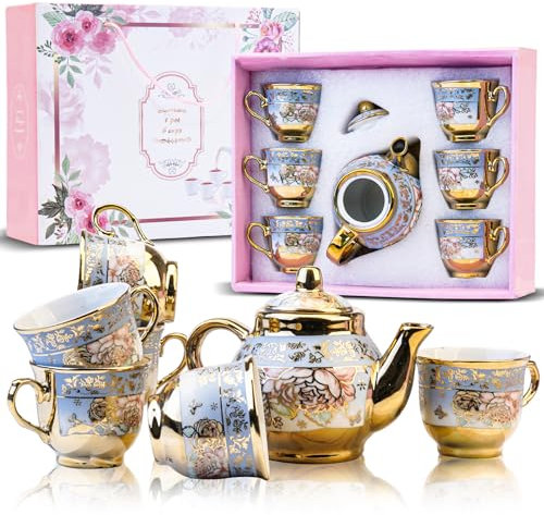 LUCYLANKER Keramik-Teeservice im Europäischen Stil, Inklusive 1 Teekanne, 6 Teetassen, Einzigartiges Teeservice im Europäischen Stil, Geeignet für Teeliebhaber und Familien (Stil 3)