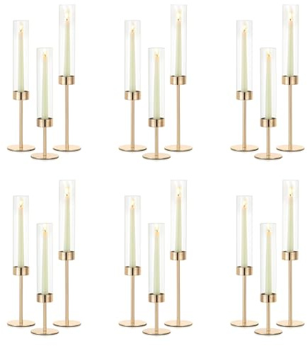 NUPTIO Verre Bougeoir Cylindrique À Bougies - Lot de 18 Clair Centres de Table de Mariage Décoration de Table de Salle À Manger pour Cheminée