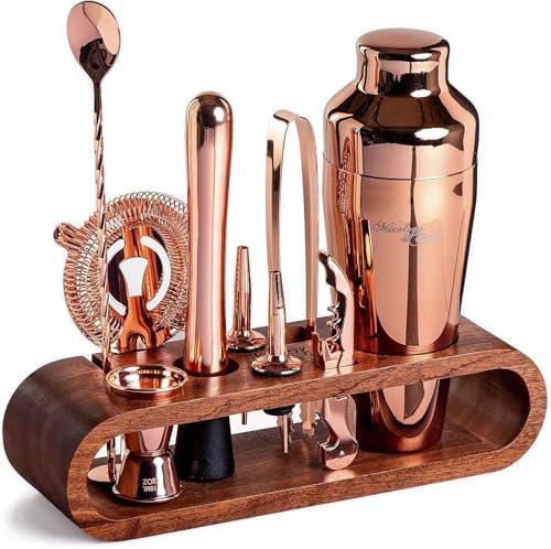 Set di 10 attrezzi da bar con mogano, kit da barba perfetto per la casa e shaker per cocktail Martini per una perfetta esperienza di miscelazione del drink | divertente regalo (rame)