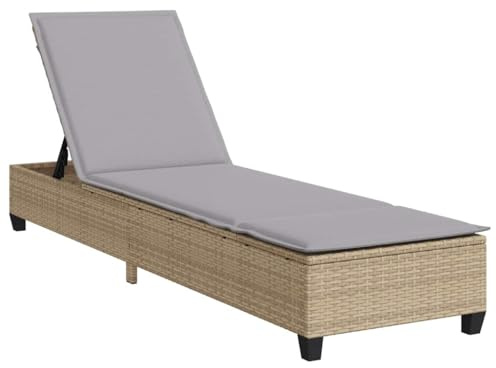 vidaXL Solstol med dynor beige 55x200x25,5cm konstrotting, solsäng, solsäng, dagbädd, solstol, dagbädd, schäslong, loungesäng, schäslong stol