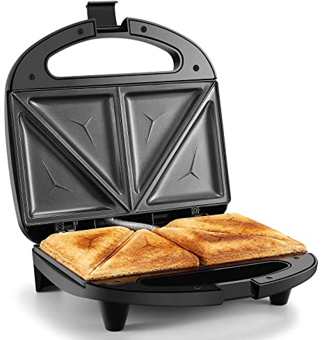 YASHE Sandwichera para 2 Sandwichera 750W con revestimiento antiadherente, calentamiento rápido, control automático de la temperatura, mango aislado térmicamente, compacto, negro