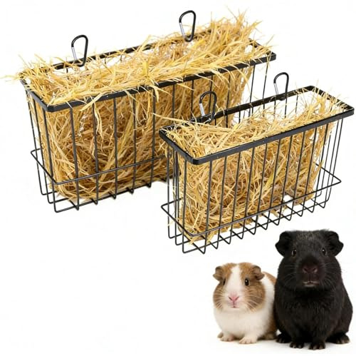 Râteau à foin, distributeur de foin, râtelier à foin pour lapins et cochons d'Inde, grand et moyen en métal avec crochet, pour lapins, cochons d'Inde et chinchilla
