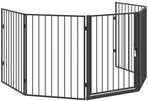 Rejilla protectora para chimenea para animales de acero negro, 123 x 123 x 76 cm, rejilla protectora con puerta, barrera para estufa de leña, hoguera, protección para mascotas, seguridad en el salón