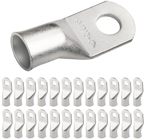 Sällsynt 4/0 AWG XL (120 mm²) – 12,7 mm (M12) ⌀ bult UL-högpresterande kabelskor, batterikabelhylsor, förtennade kopparöglor, rörformad ringkabelsko [B102] – 25 stycken