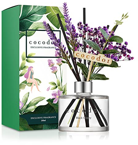 [COCODOR/Black Cherry] Lavender Reed diffuser oil 200ml with Lavender sticks, Best for Home, Kitchen, Bathroom. Diffusers with Sticks