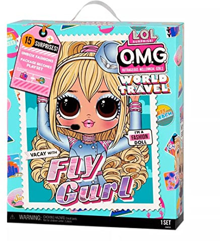 L.O.L. Surprise! OMG World Travel Modepuppe - FLY GURL - 15 Überraschungen - Outfit, Schuhe, Reiseaccessoires & mehr - 2-in-1-Verpackungsspielset - Zum Sammeln - Für Jungen & Mädchen ab 4 Jahren