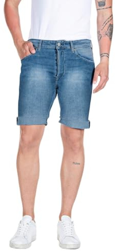 Replay Short en jean pour hommes RBJ 901 Tapered-Fit mit Comfort Stretch, Medium Blue 009 (Blau), 33